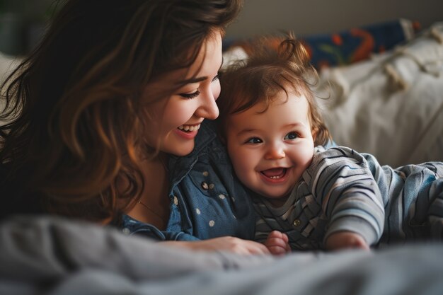 Madre di tiro medio che tiene in braccio il bambino