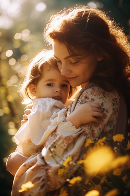 Madre di tiro medio che tiene in braccio il bambino