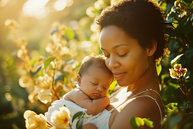 Madre di tiro medio che tiene in braccio il bambino