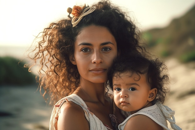 Madre di vista frontale che tiene bambino sveglio