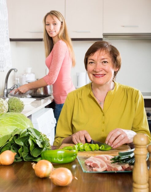 Madre e figlia che cucinano