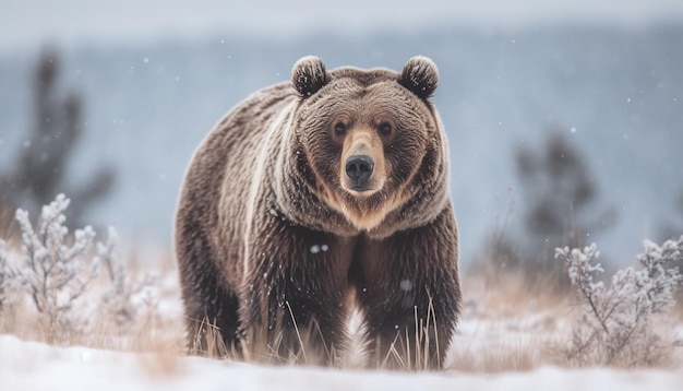 Maestoso grande mammifero che cammina nella foresta innevata IA generativa