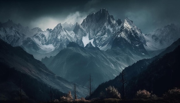 Maestoso picco di montagna in un tranquillo paesaggio selvaggio generato dall'intelligenza artificiale