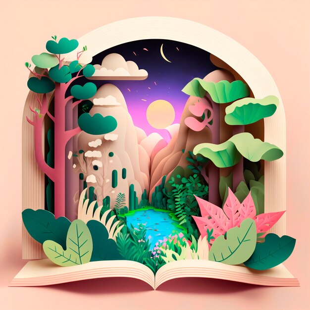 Magica illustrazione del libro delle fiabe di una giungla preziosa