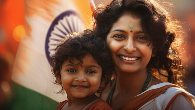 Mamma e figlio celebrano la Giornata della Repubblica indiana