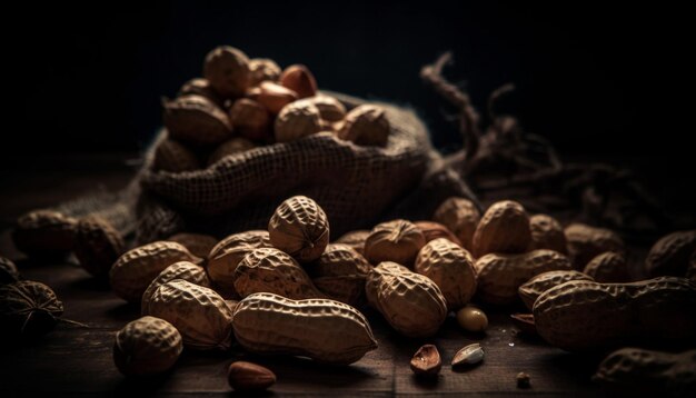 Mangiare sano Snack ricchi di noci sul tavolo rustico IA generativa