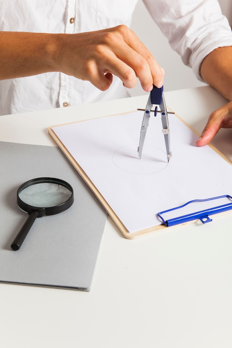 Foto gratuito mani di disegno con bussola