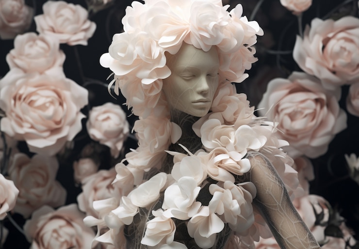 Foto gratuito manichino che indossa fiori di rosa