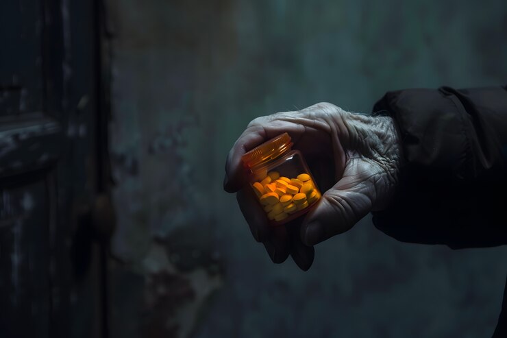 Foto gratuito mano con la medicina in stile scuro