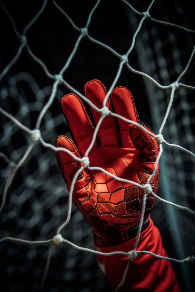 Foto gratuito mano del portiere del gioco di calcio con il guanto sul recinto