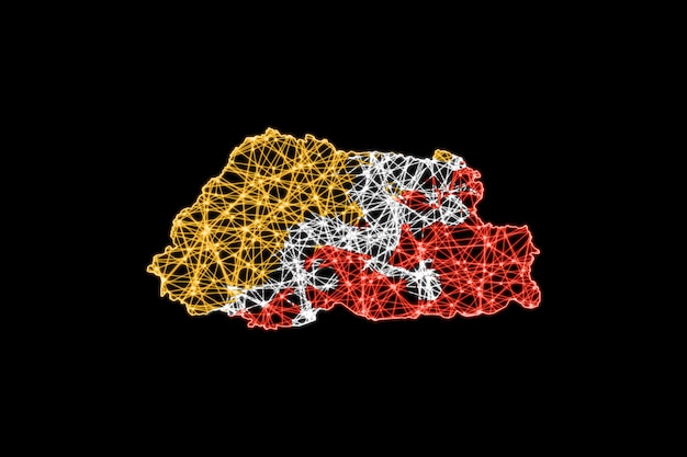 Mappa del Bhutan, mappa della linea di maglia poligonale, mappa della bandiera