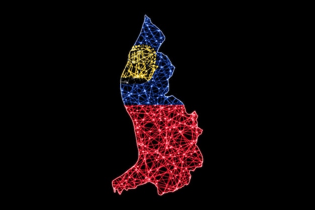 Mappa del Liechtenstein, mappa della linea di maglia poligonale, mappa della bandiera
