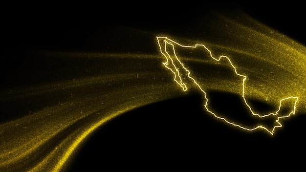Mappa del Messico, mappa glitter oro su sfondo scuro