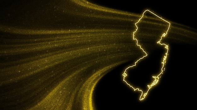 Mappa del New Jersey, mappa glitter oro su sfondo scuro