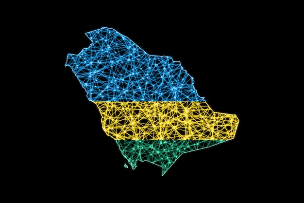 Mappa del Ruanda, mappa della linea di maglia poligonale, mappa della bandiera