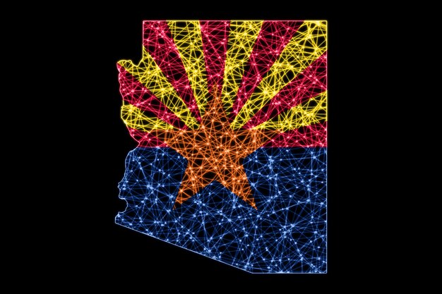 Mappa dell'Arizona, mappa della linea di maglia poligonale, mappa della bandiera