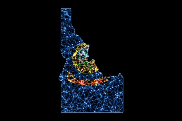 Mappa dell'Idaho, mappa della linea di maglia poligonale, mappa della bandiera