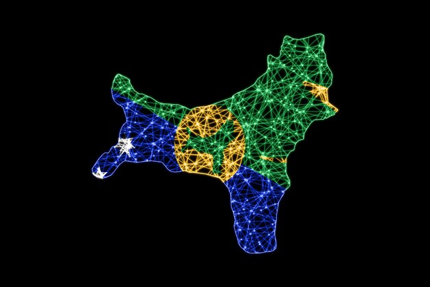 Mappa dell'isola di Natale, mappa della linea di maglia poligonale, mappa della bandiera