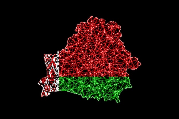 Mappa della Bielorussia, mappa della linea di maglia poligonale, mappa della bandiera