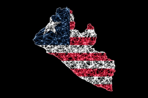 Mappa della Liberia, mappa della linea di maglia poligonale, mappa della bandiera