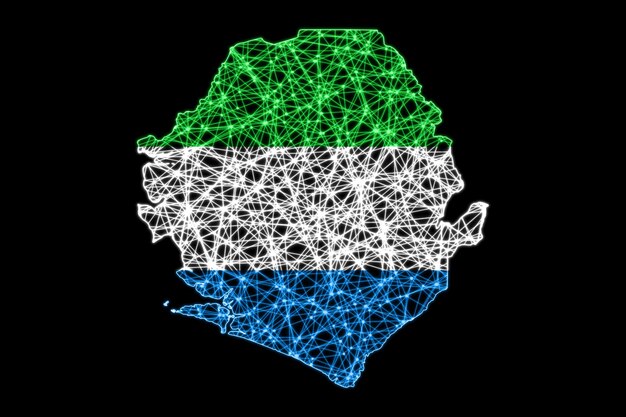 Mappa della Sierra Leone, mappa della linea di maglia poligonale, mappa della bandiera