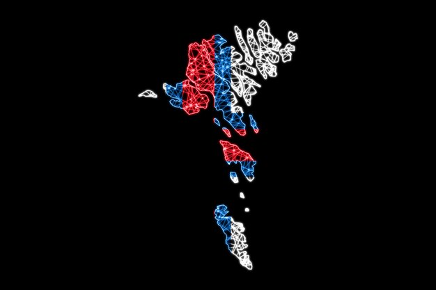 Mappa delle Isole Faroe, mappa della linea di maglia poligonale, mappa della bandiera