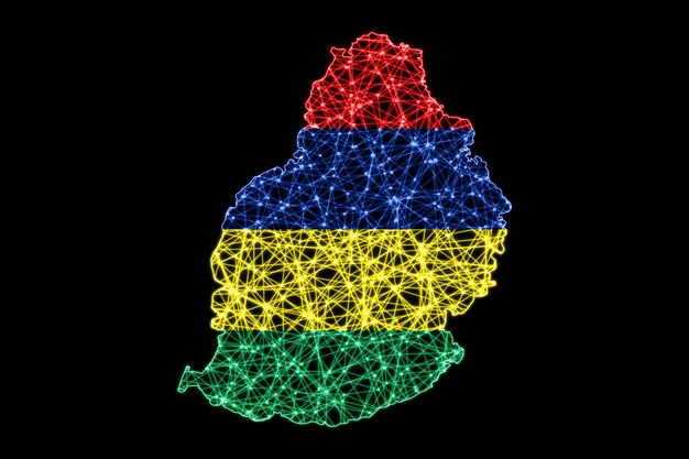 Mappa di Mauritius, mappa della linea di maglia poligonale, mappa della bandiera