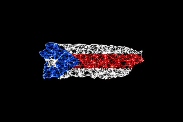 Mappa di Porto Rico, mappa della linea di maglia poligonale, mappa della bandiera