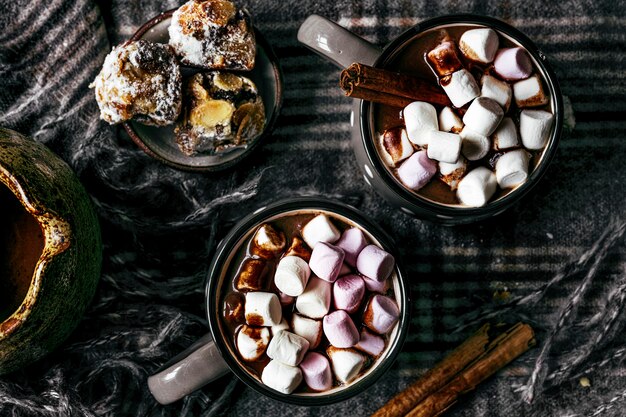 Marshmallow immersi nella cioccolata calda erano piatti natalizi