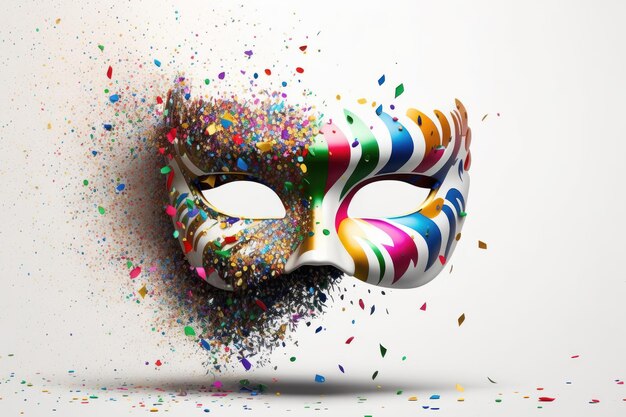 Maschera di carnevale con coriandoli isolati su sfondo bianco Masquerade un modello di maschera per il carnevale