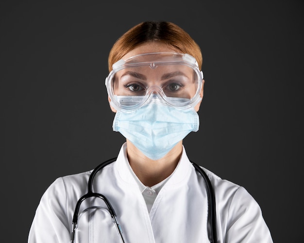 Medico che indossa abbigliamento medico pandemico