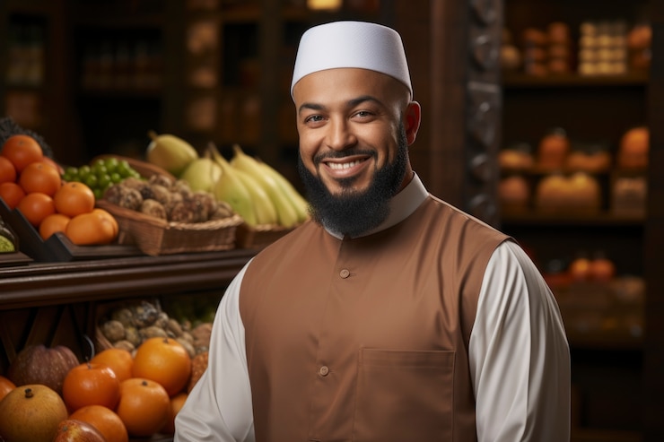 Foto gratuito medium ha sparato a un uomo islamico al mercato