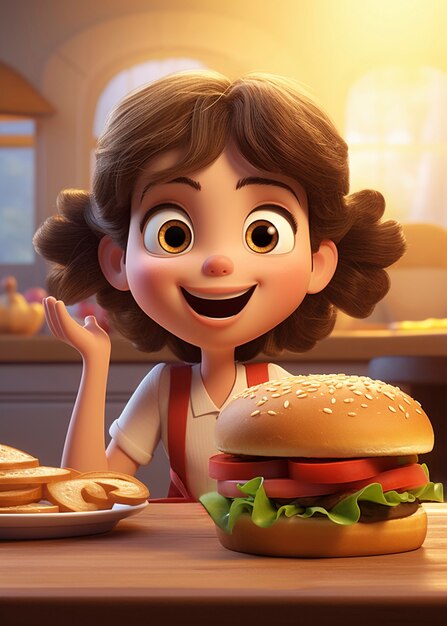 Medium shot cartonish donna con hamburger