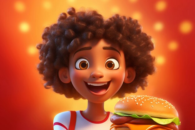 Medium shot cartonish ragazza con hamburger