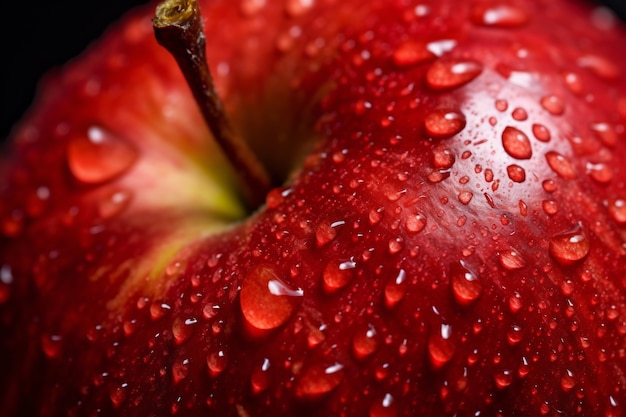 mela rossa fresca con gocce d'acqua