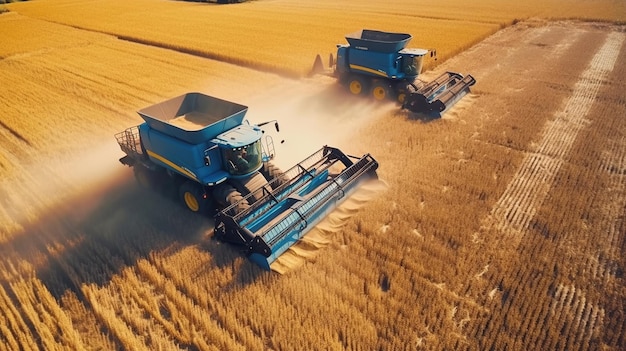 Mietitrebbia che raccoglie l'immagine generata dall'IA del campo di grano