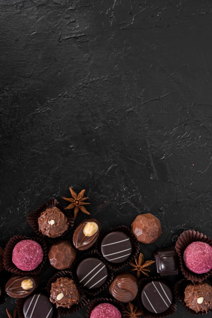 Foto gratuito mix piatto di caramelle con spazio di copia