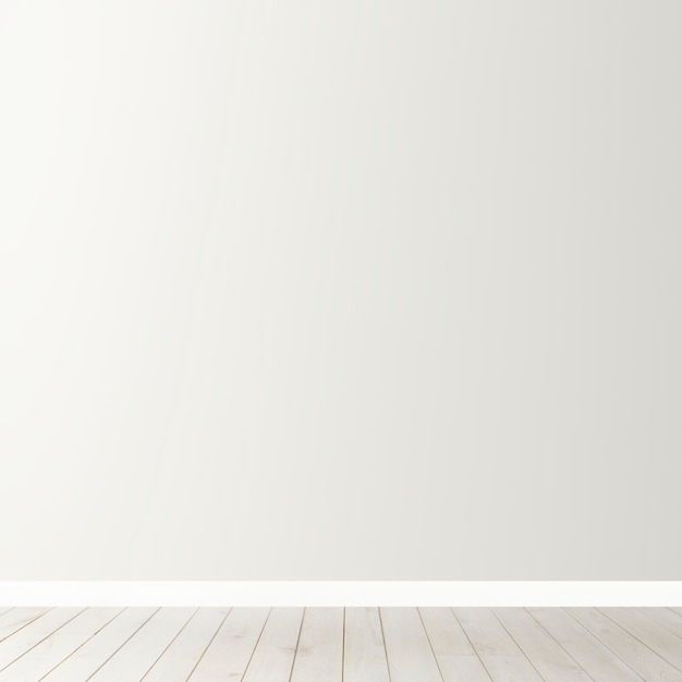 Mockup di muro di cemento bianco bianco con pavimento in legno