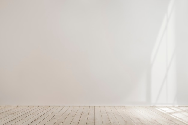 Mockup di muro di cemento bianco bianco con pavimento in legno