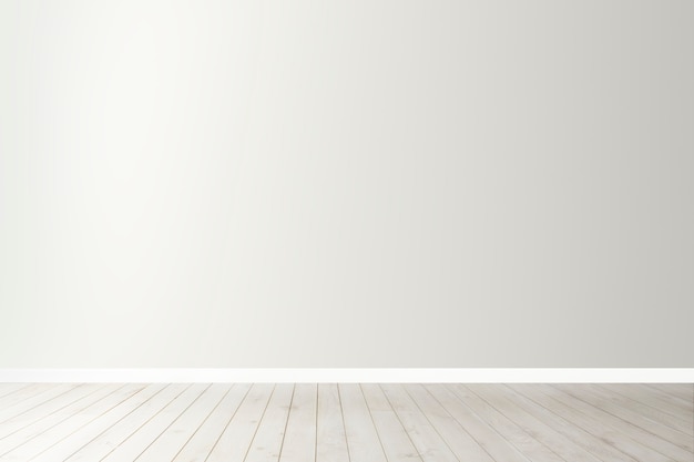 Mockup di muro di cemento bianco bianco con un pavimento in legno