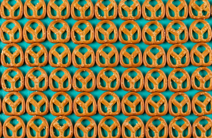 Foto gratuito modello dei cracker di vista superiore sull'orizzontale blu