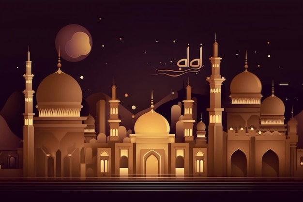 Modello di banner notturno Eid come concetto di biglietto di auguri per le vacanze ai generativo