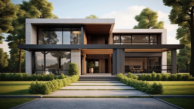 Modello di casa 3d con architettura moderna