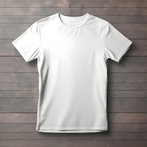 modello di maglietta bianca vuota su fondo di legno