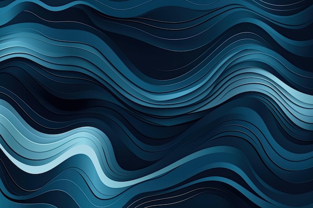 Modello di onde blu Linee d'onda del lago estivo onde della spiaggia curva del flusso d'acqua paesaggio astratto vibrante trama tessile di seta vettore sfondo senza soluzione di continuità Ai generato