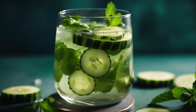 Mojito al cetriolo verde, un rinfrescante cocktail estivo che genera AI