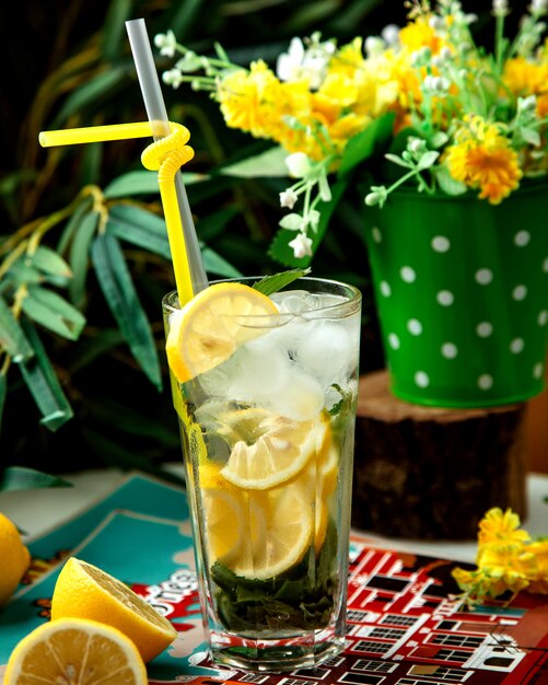 Mojito originale con ghiaccio sul tavolo