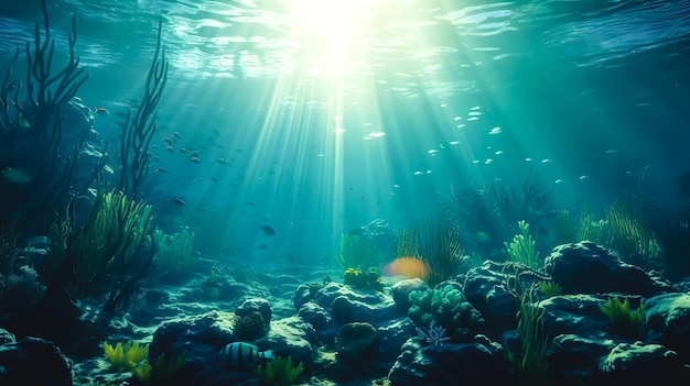 Mondo sottomarino con pesci e coralli IA generativa