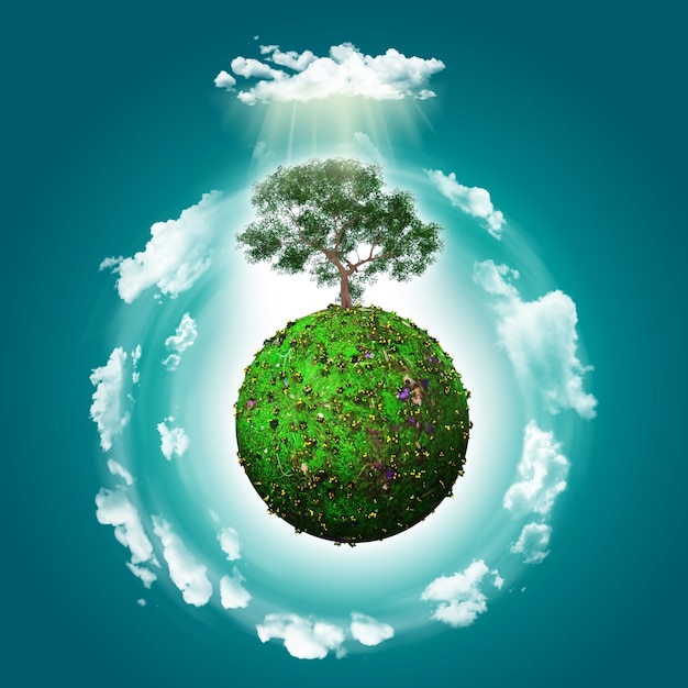 Mondo verde con uno sfondo albero