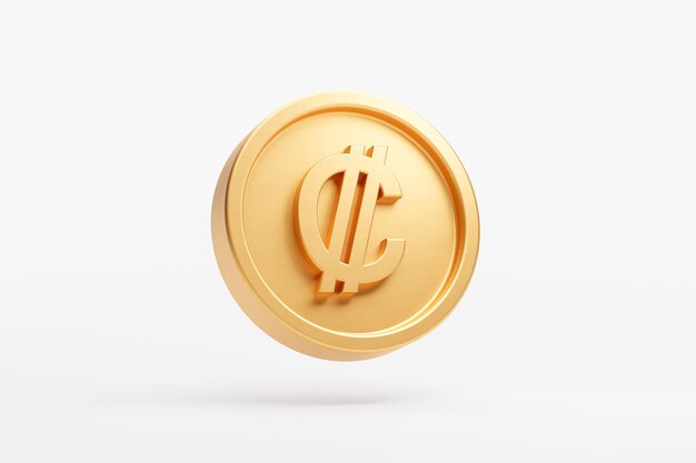Moneta d'oro due punti costa rica valuta denaro icona segno o simbolo affari e scambio finanziario 3D sfondo illustrazione